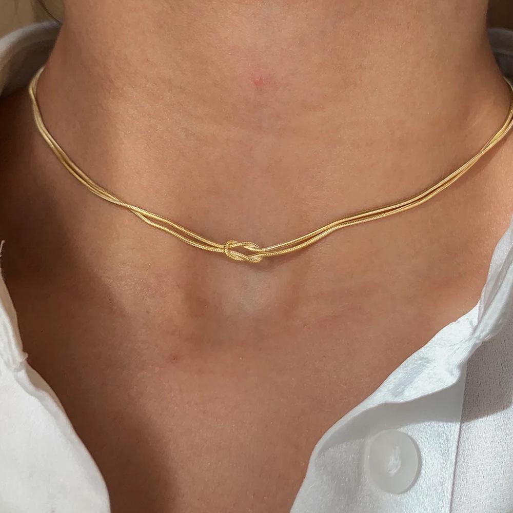 Золотая (14K) змеиная цепочка-узел - Невыцветающая нержавеющая сталь, Универсальный дизайн для повседневной носки и многослойности