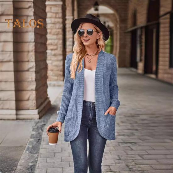 Женская куртка-свитер с ажурным шитьем, трикотажное однотонное пальто, свободное теплое с длинными рукавами, для поездок на работу, свиданий, весна, осень, зима, верхняя одежда