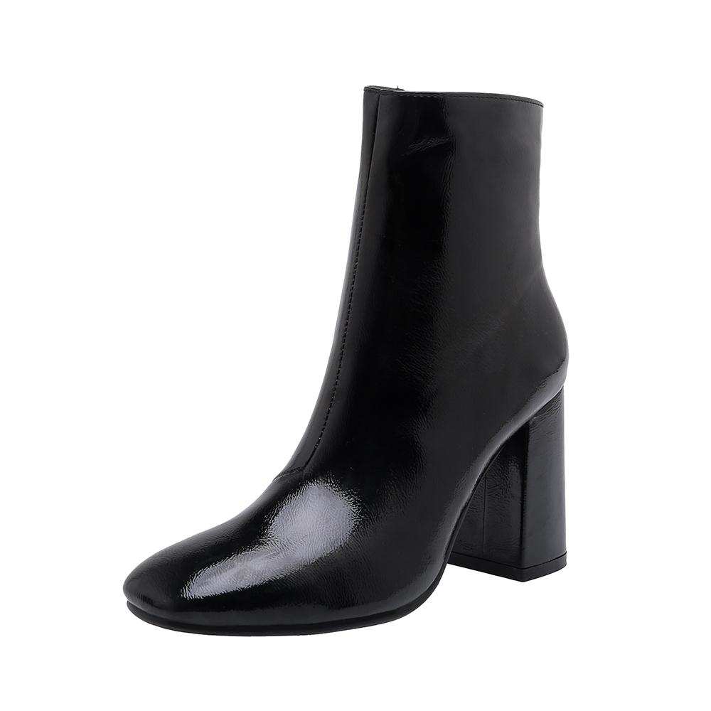 Модная обувь Женские ботильоны Лакированная кожа Большой размер 33-45 Ботинки челси Квадратный носок Боковая молния Осенне-зимняя обувь Женская Бежевый Черный