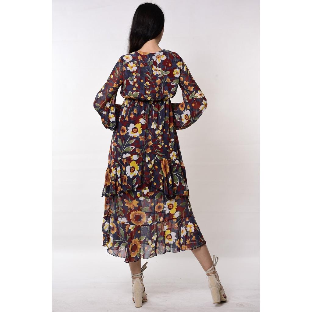 Юбка с цветочным узором и детальным платьем в пол