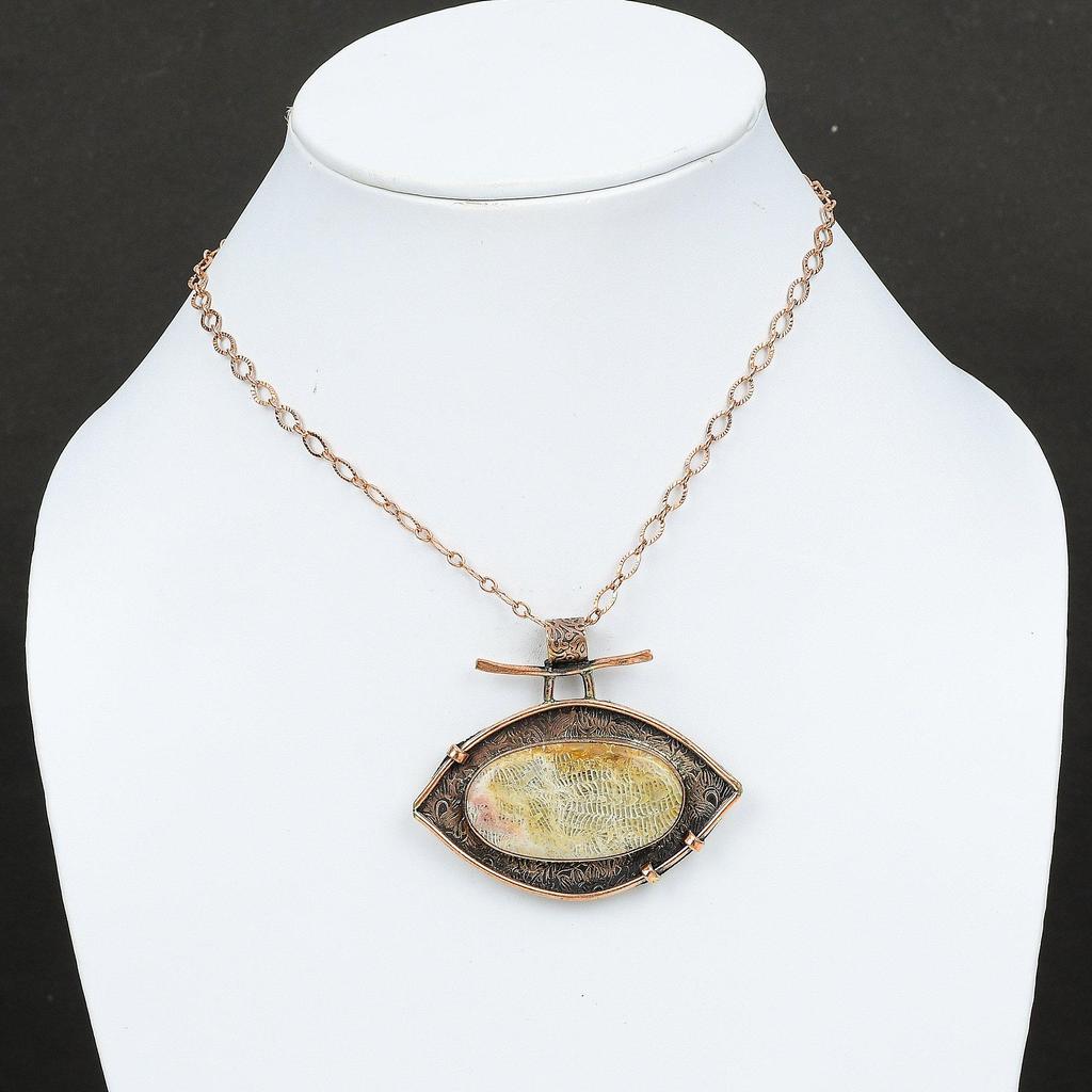 Подвеска из ископаемого коралла, медная подвеска, подвеска из драгоценного камня, женская подвеска, ювелирные изделия из окисленной меди, подарок для невесты, свадебные украшения, подвеска ручной работы