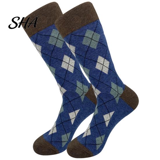 Anti Odor Thermal Cotton Dress Socks Men Argyle Crew Socks, Plus Size, Colorful Striped Fashionable Streetwear Thickened Autumn Winter for Cold