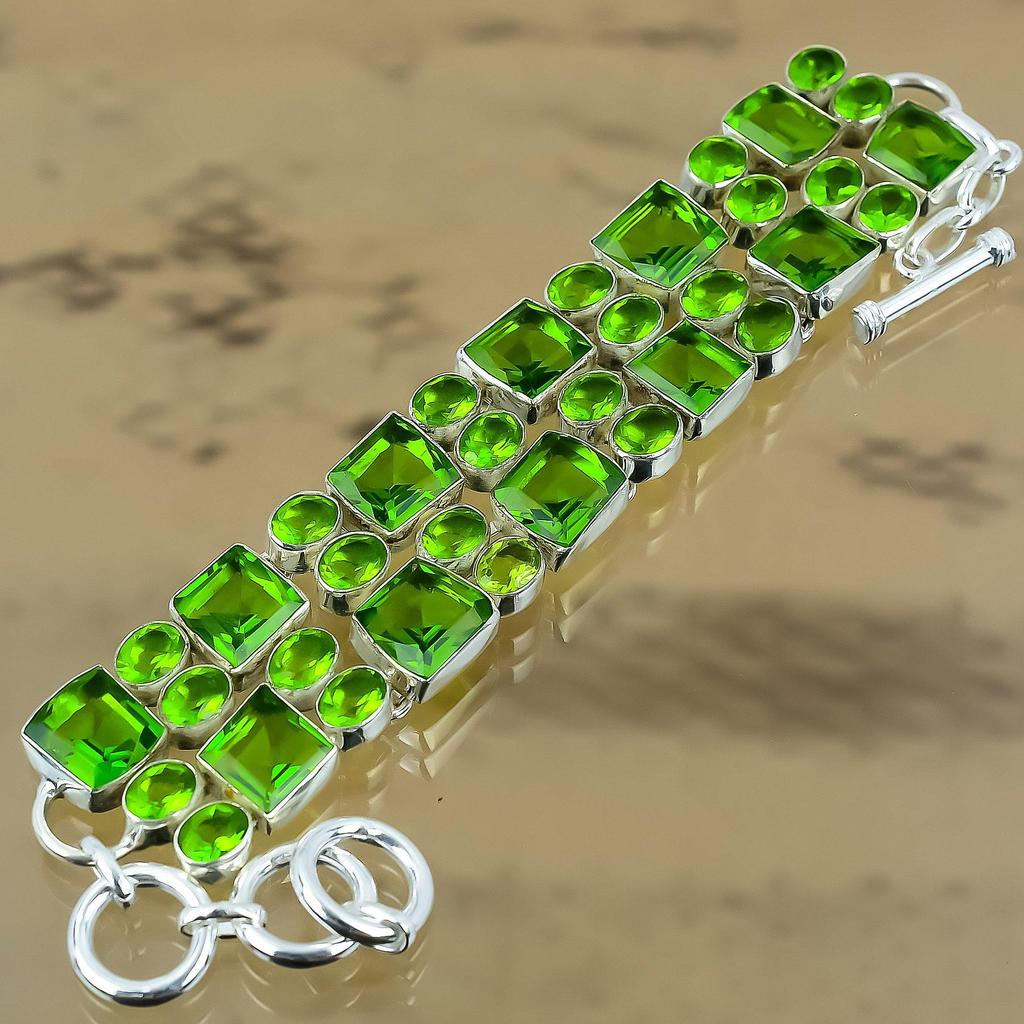 Wedding Gift For Her 925 Silver Natural Peridot Chain Adjustable Bracelet