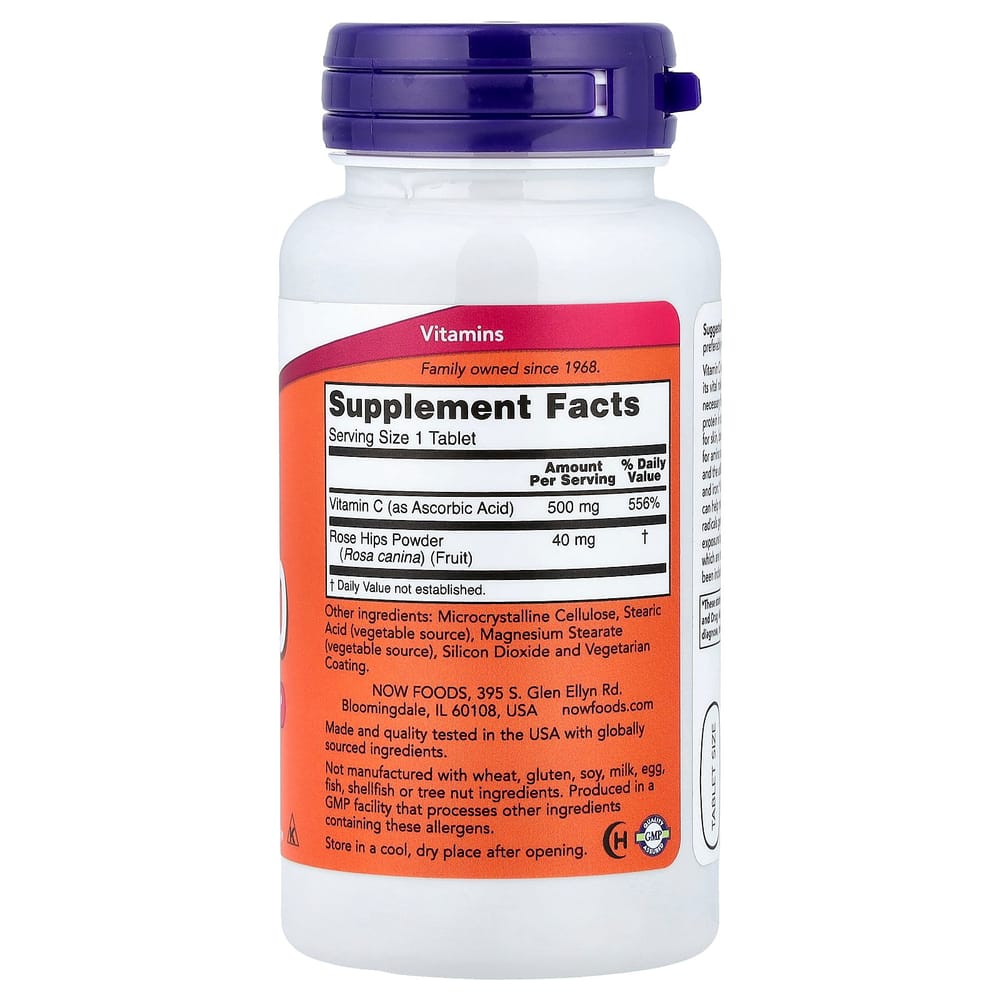 Now Foods Vitamin C-500 with Rose Hips, 100 Tablets (2-Pack)