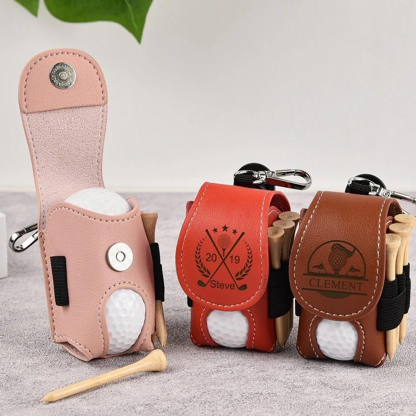 PU Golf Tee Holder Bag, Waist-Mounted Tee Set, Portable Tee Pouch with Laser Engraving, Waterproof & Durable