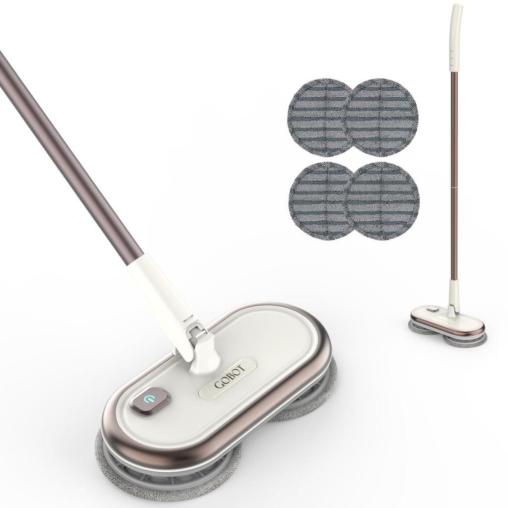 GOBOT Electric Rotating Mop Wet Cordless Floor Comes with 4 Mop Flooring High Speed Cleaning Goods for Living Alone Cleaner, Lightweight,