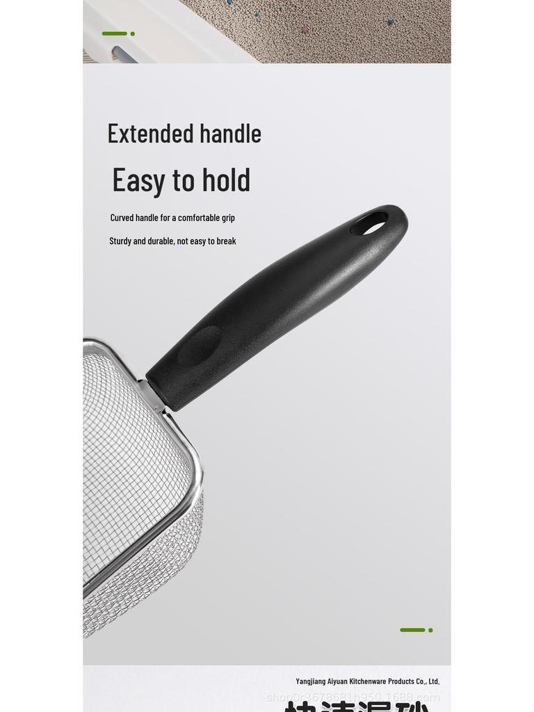 Upgraded Cross-Border Long-Handle Stainless Steel Scoop for Cat Litter, Quails, Reptiles, and Beach Use