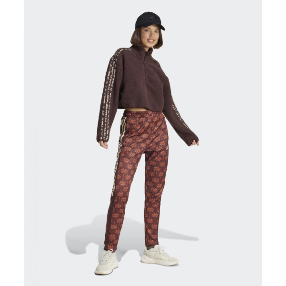Adidas Флисовый кроп-топ с полумолнией и животным принтом   Коричневый Iy5010