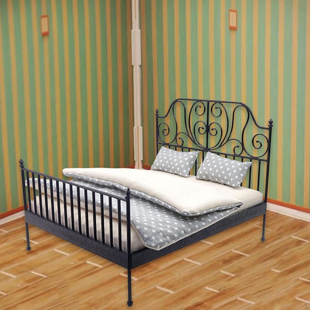 1/12 Двуспальная кровать Реалистичная Жизненная Сцена Спальня Аксессуар для Микро Кукольного Домика Аксессуары для