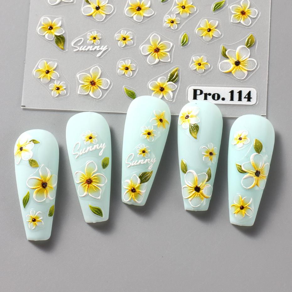 Xiaomi 2pcs Yellow Frangipani Flower 3D Nail Art Stickers Blooming Petal Summer Floral Nail Decals Sliders for DIY Manicure Decorations