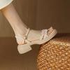 One-word Sandals Women 2025 New Summer Versatile Fashion Woven Soft-soled Thick-soled Roman Shoes Fairy Style Skirt