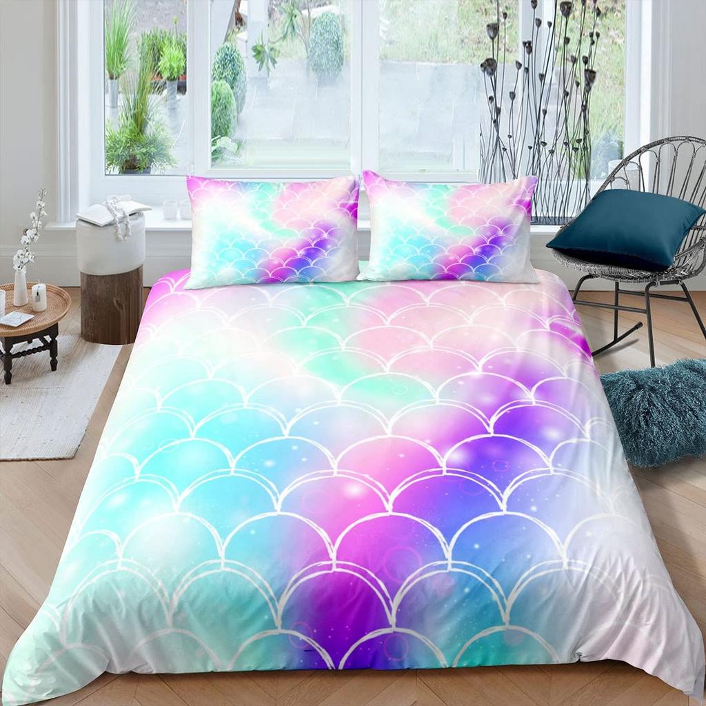 Fish Scales Duvet Cover Set Bedding Set Colorful Mermaid Scale Quilt Cover Pillowcase Queen Size Girls 2/3pcs Comforter Cover