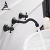 Basin Faucets Wall Mounted Brass Bathroom Sink Basin Mixer Tap Faucet 3 Pcs Black Faucet Dual Handle Sink Mixer Taps WF-11088