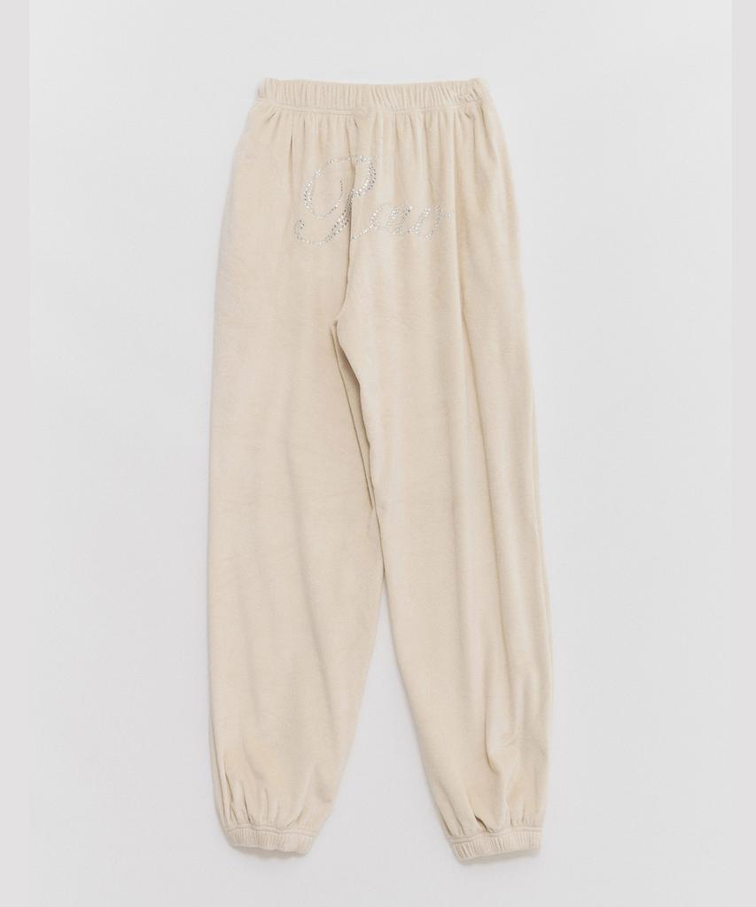 RAWMANTICS Smooth Velvet Cubic Logo Jogger Pants Beige
