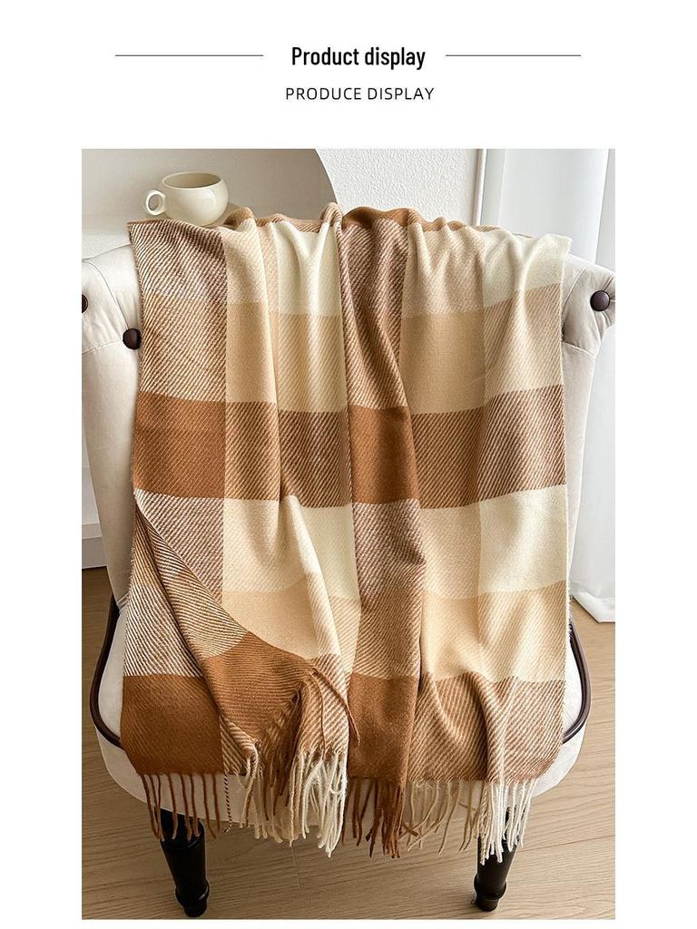 Classic Square Plaid Tassel Shawl - Soft, Skin-Friendly, Warm Neck Warmer for Students and Couples