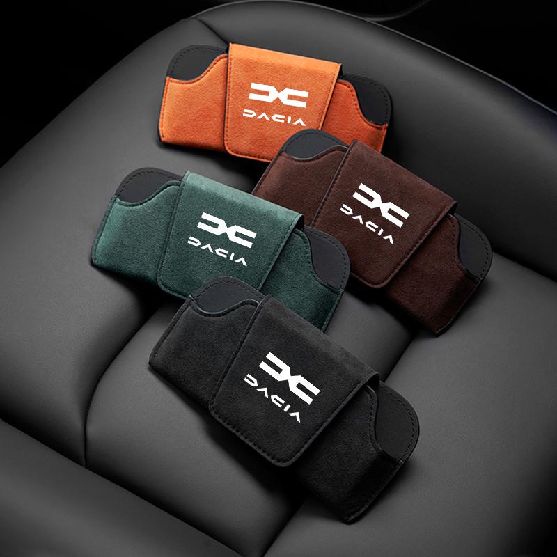 Car Suede Leather Glasses Box Sun Visor Glasses Case Storage Car Accessories For Dacia Logan Sandero Duster Lodgy Spring Jogger