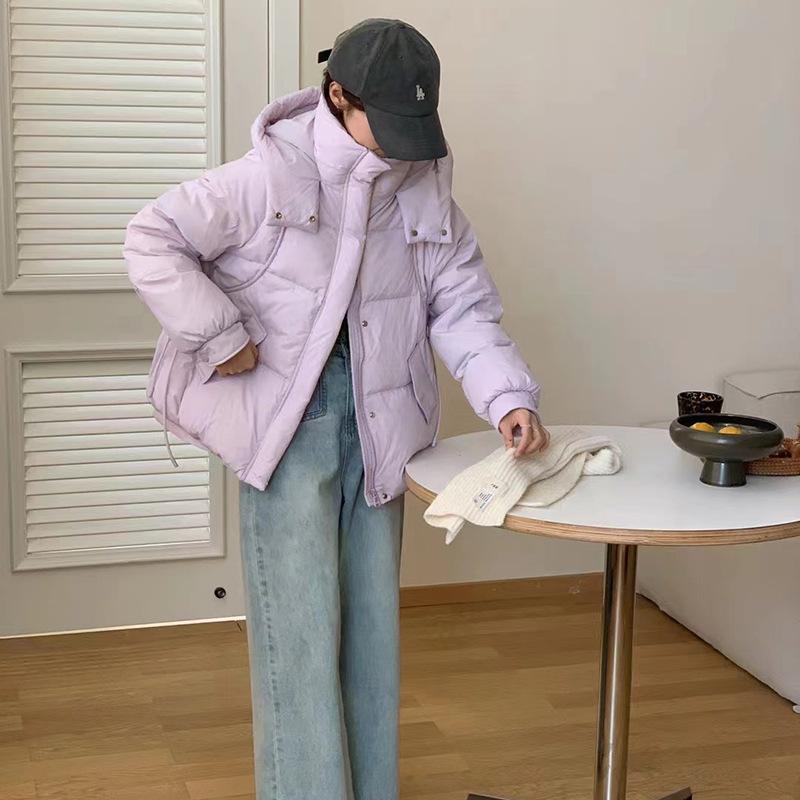 Женская куртка-пуховик с капюшоном, зима 2024, новая модная теплая белая куртка-пуховик на утином пуху