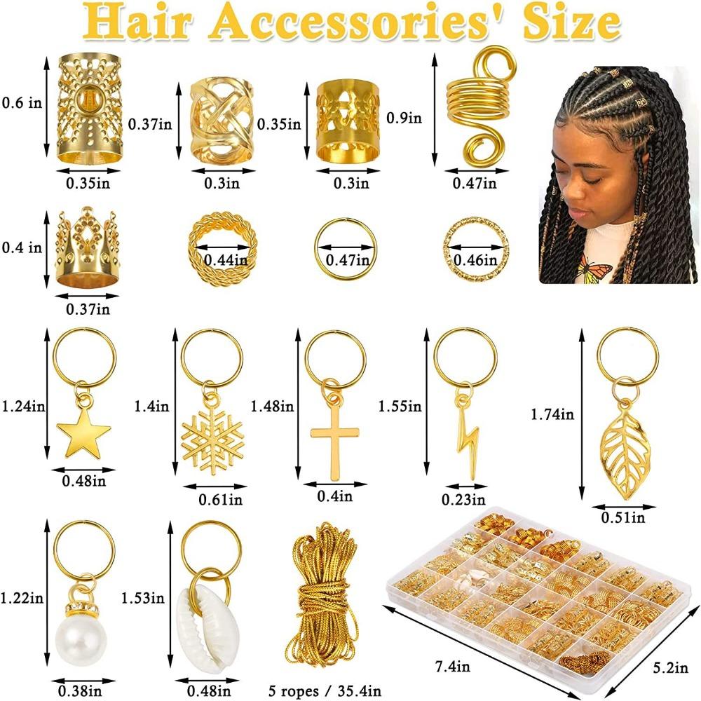 259pcs Gold Hair Ring Hair Cuffs Clips Mixing Braiding Hair Strings  for Women Girls
