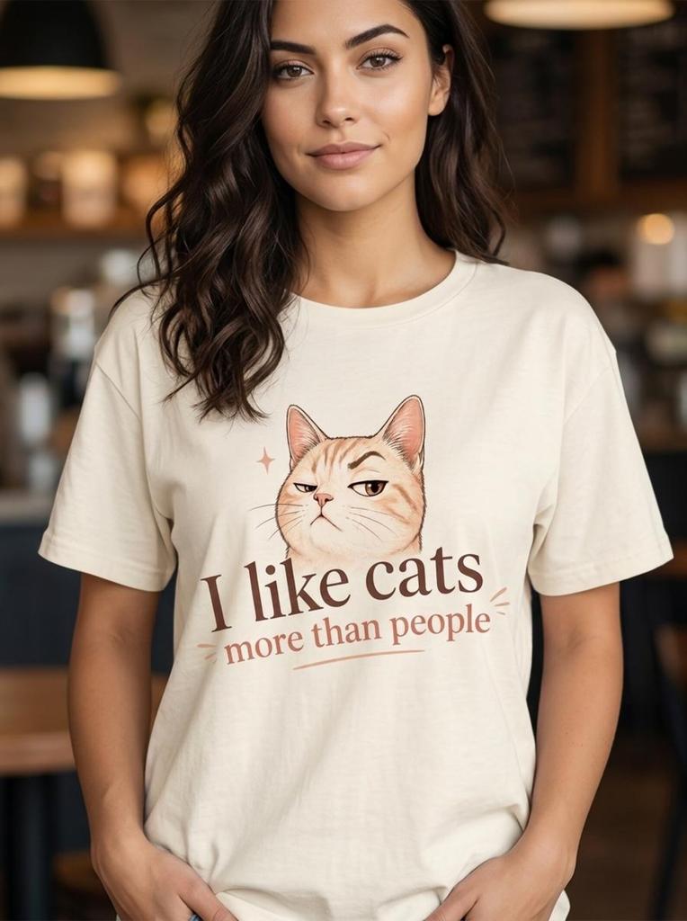 Cat Face T-Shirt and kids tshirt: I Like Cats More Than People Tee – Cat Lover Gift
