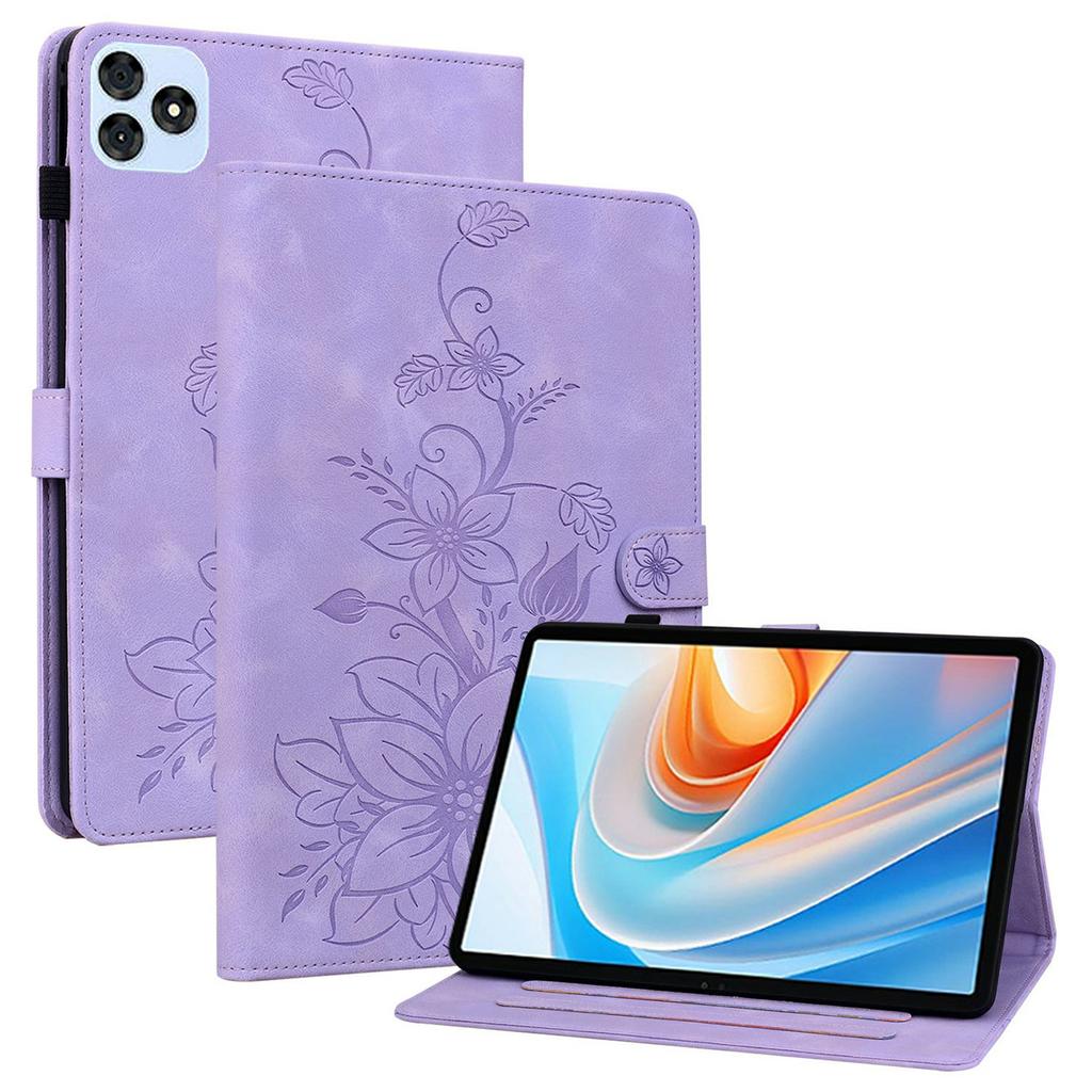 For itel Vistatab 30 Case Lily Flower Imprint Card Slots Leather Tablet Cover