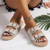 Fashion Summer New 2024 Fashion Print Designer Womens Slippers Casual Metal Buckle Round Toe Flat Beach Shoes Womens Slippers Large Size