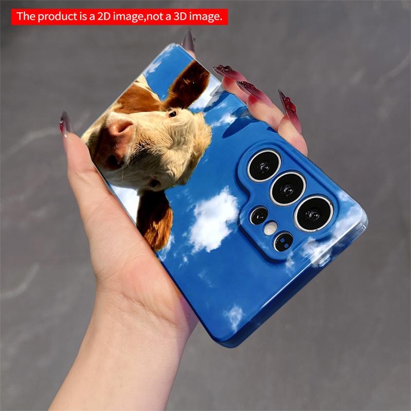2DFlat Samsung phone case Cow Gazing Sky with Fluffy Clouds Applicable to Galaxy S22 S23 S24 S25ULTRA S26 A12 A13 A14 A15 A16