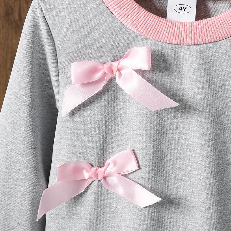 Наряд для малышки, Детская одежда, Осень, Новинка, Корейская версия, Толстовка с 3D бантом, Длинный рукав, Повседневные длинные брюки