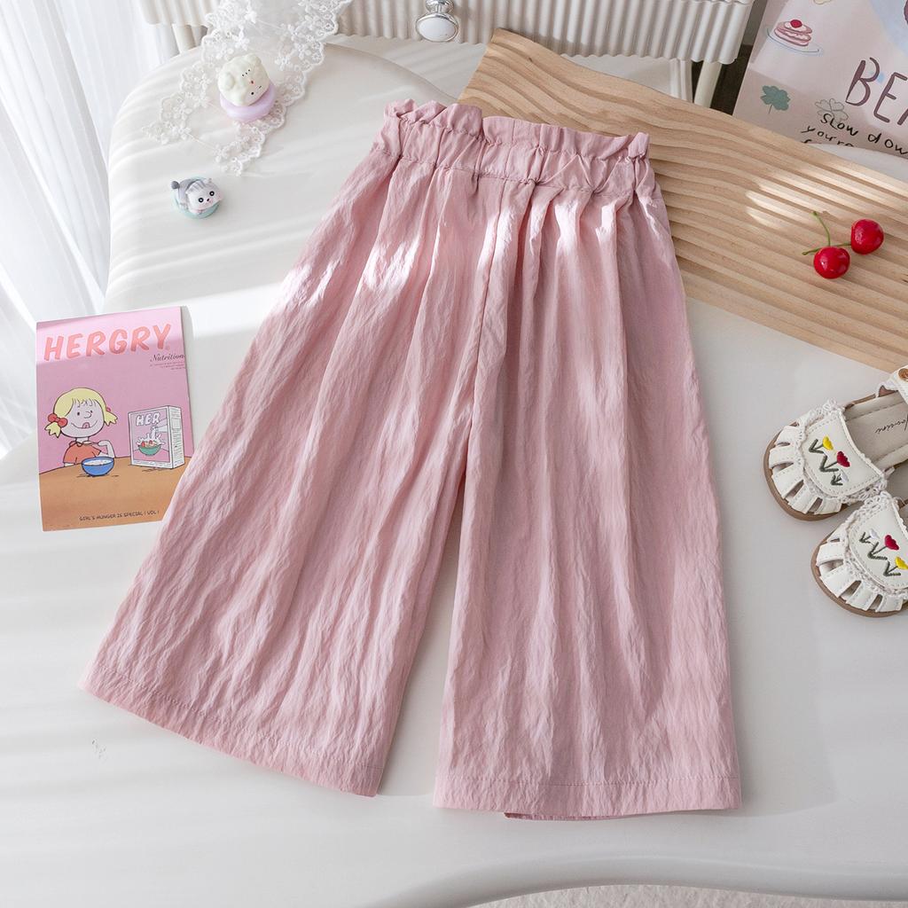 Girls' Summer Casual Pants Korean Loose Lace Wide Leg Pants Breathable Straight Leg Pants