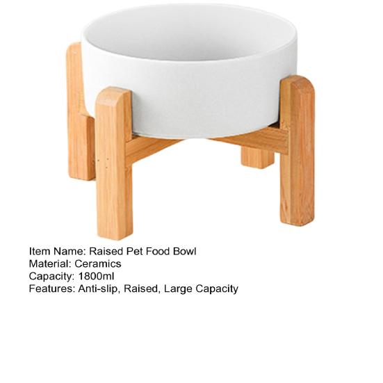 1800ml Elevated Ceramic Cat Bowl Raised Pet Food Bowl with Wooden Stand Anti Vomiting Dog Water Food Dish for Cats Small And Medium Dogs