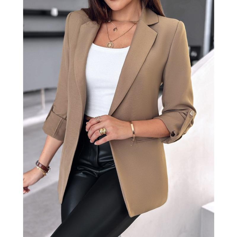 JKASHDK Женские модные повседневные однотонные куртки и пальто с воротником-поло на осень-зиму с длинным рукавом и принтом