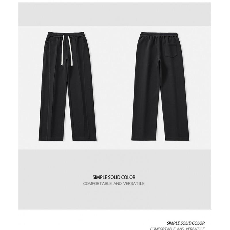 2026 Mens Casual Straight Leg Sweatpants 320g Black Loose Fit Vertical Stripes