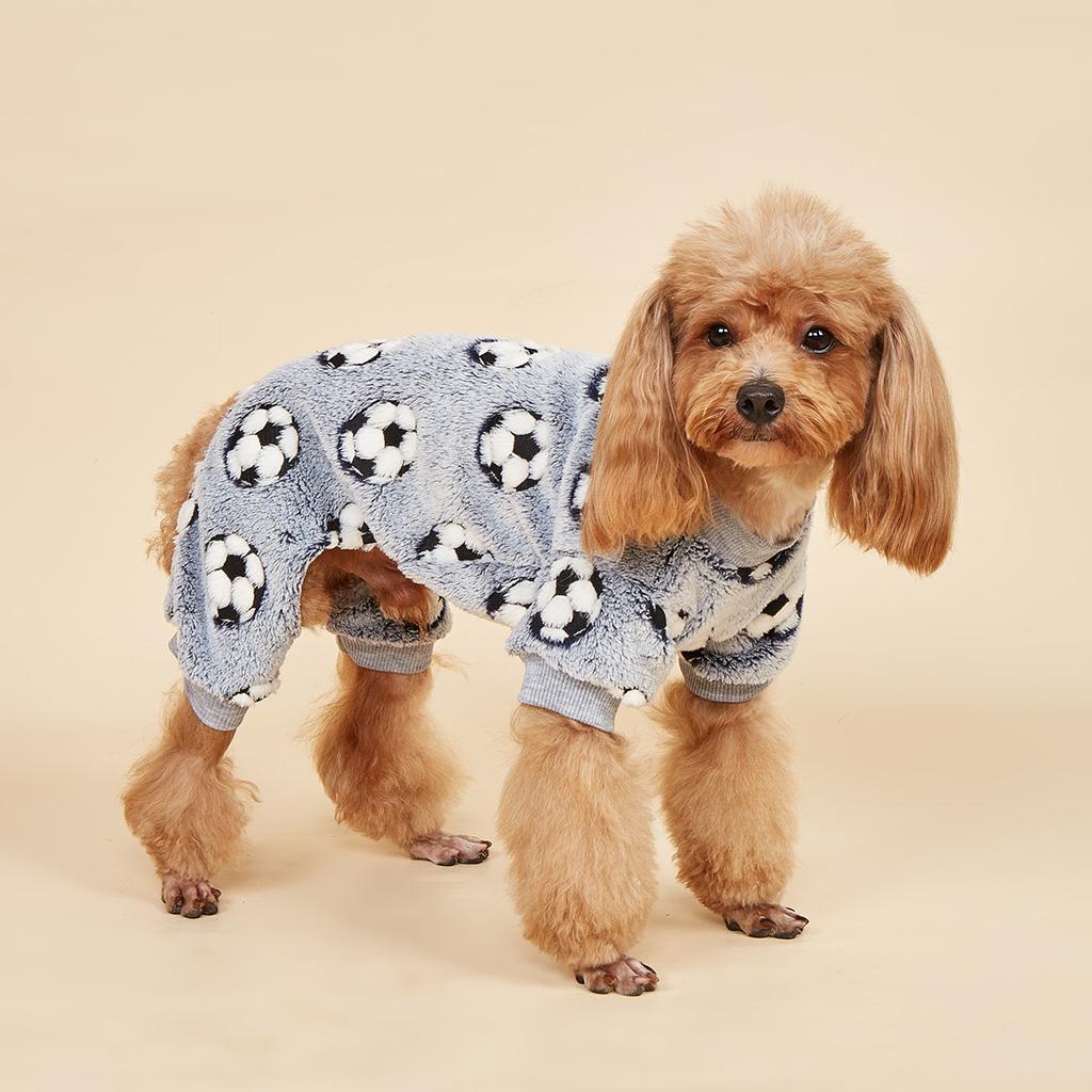 Plush Dog Pajamas for Small Dogs Girl Winter Warm Puppy Pjs Fleece Clothes Sweater Outfit Cold Weather Dog Football Sports Pet