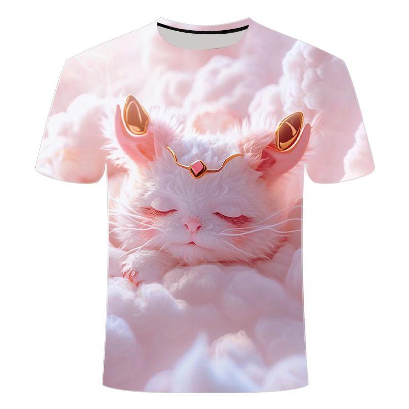 Летняя футболка 2024 года с коротким рукавом и принтом в виде 3D-принта из серии Sleepy Sheep для мужчин и женщин с круглым вырезом для детей