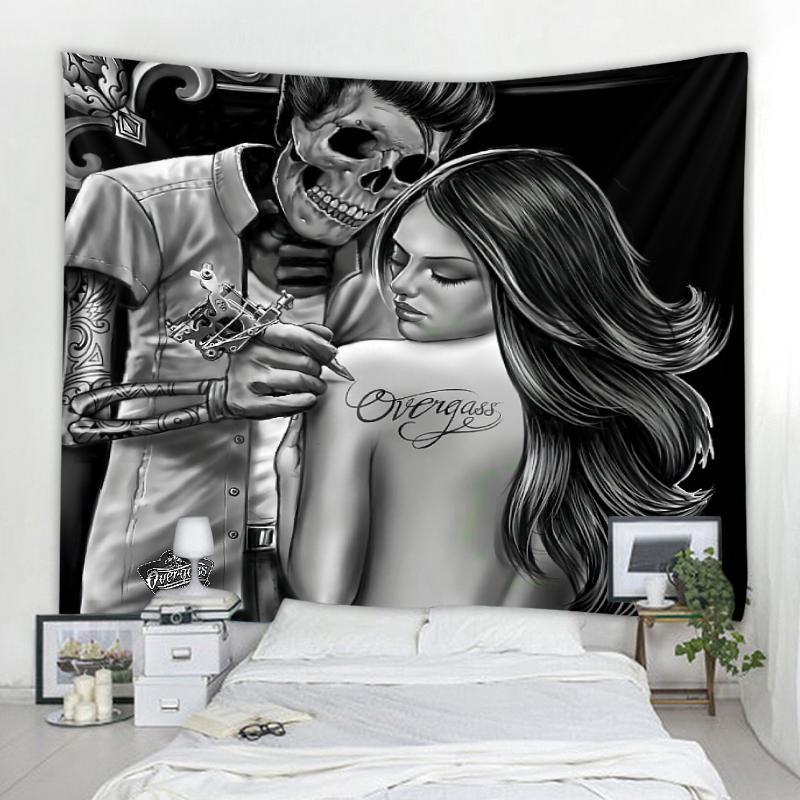 Декоративный гобелен для дома, спальни, настенный тканевый гобелен, фон, фреска, череп, локомотив, красивый гобелен с принтом