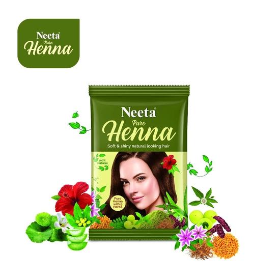 Порошок хны Neeta Pure для волос с 9 натуральными травами 25г (Пакет из 10), 100% Натуральная Хна Мехенди для Мягких и Блестящих Волос с Естественным Видом