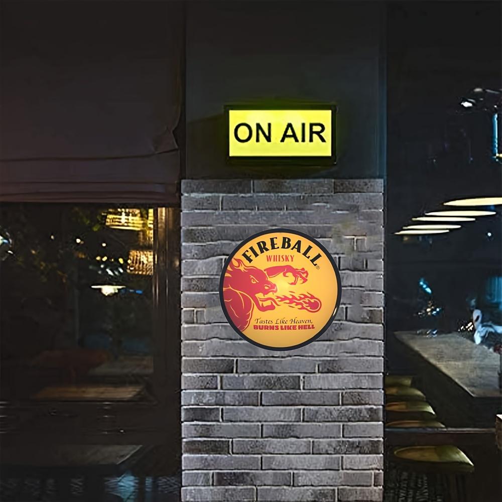 1pc, Fireball Whiskey Round Metal Sign, 20*20cm, Vintage Style, UV HD Printing, Aluminum, Indoor and Outdoor Decoration