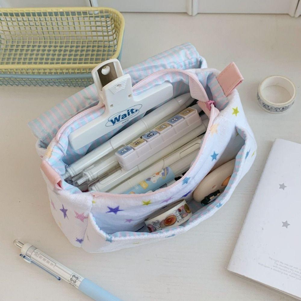 Printed Pencil Storage Bag Large Capacity Zipper Stationery Pouch Trendy Pen Organizer Children