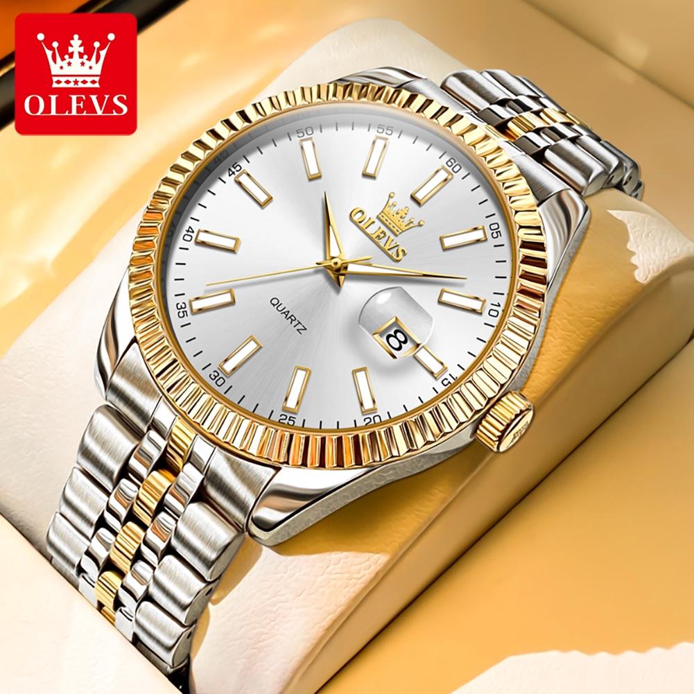 OLEVS Парные Часы Топ Люкс Мода Нержавеющая Сталь Резьбовой Безель Большая Дата Оригинальный Бренд Кварцевые Наручные Часы для Мужчины Водонепроницаемые