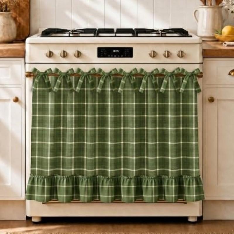 Kitchen Oven Curtain With Tie-Backs Linen Style Farmhouse Short Drape Range Hood Or Appliance Cover