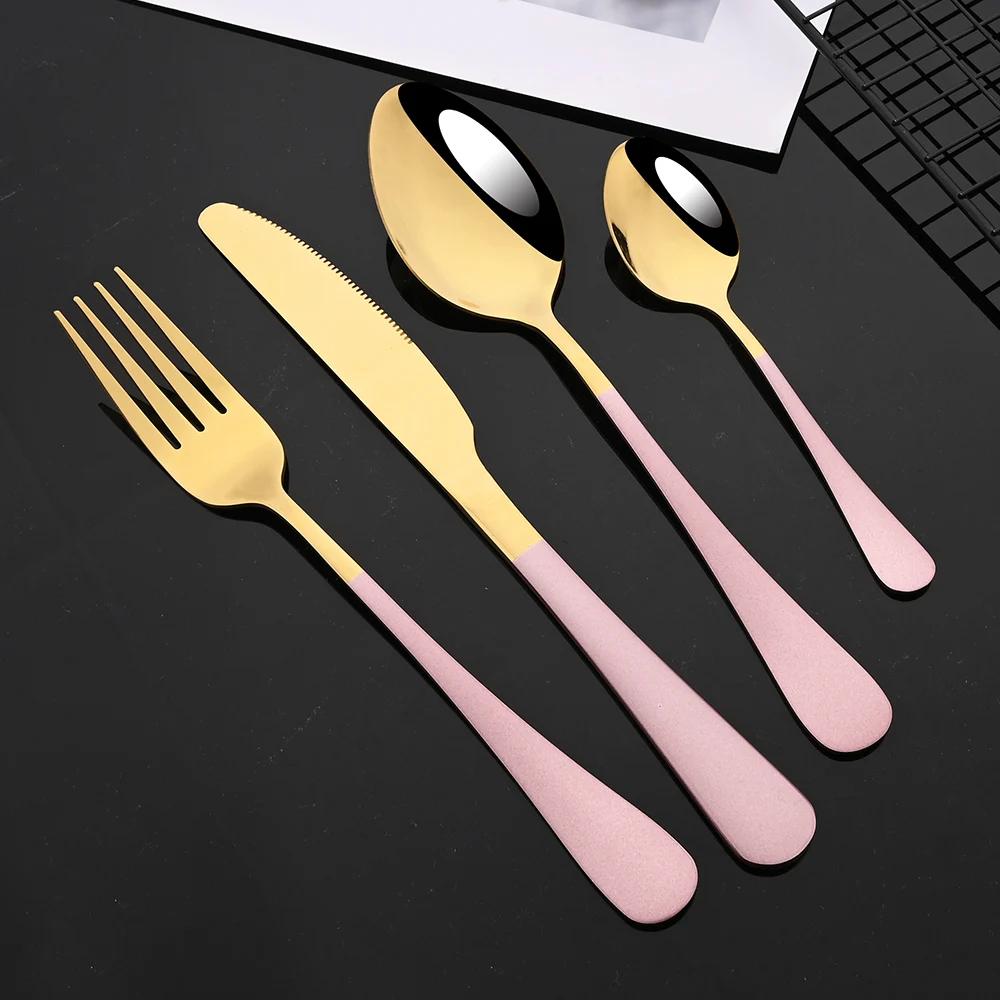 24Pcs Green Gold Tableware Set Stainless Steel Cutlery Kitchen Dinnerware Knife Fork Spoon Restaurant Wedding Flatware Set