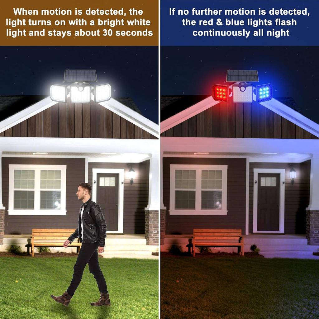 Aolyty Solar Motion Sensor Lights - IP65 Waterproof Solar Strobe Wall Lights - Bright White/Red & Blue Flashing for Garden, Patio, Yard & Front Door