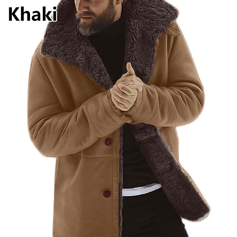 Мужская парка на шерстяной подкладке с длинным рукавом, пальто из овчины, овечья куртка, толстая зимняя теплая верхняя одежда, пальто