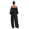 Spring 1116 Women's Shoulder Short Top Wide Leg Pants Set