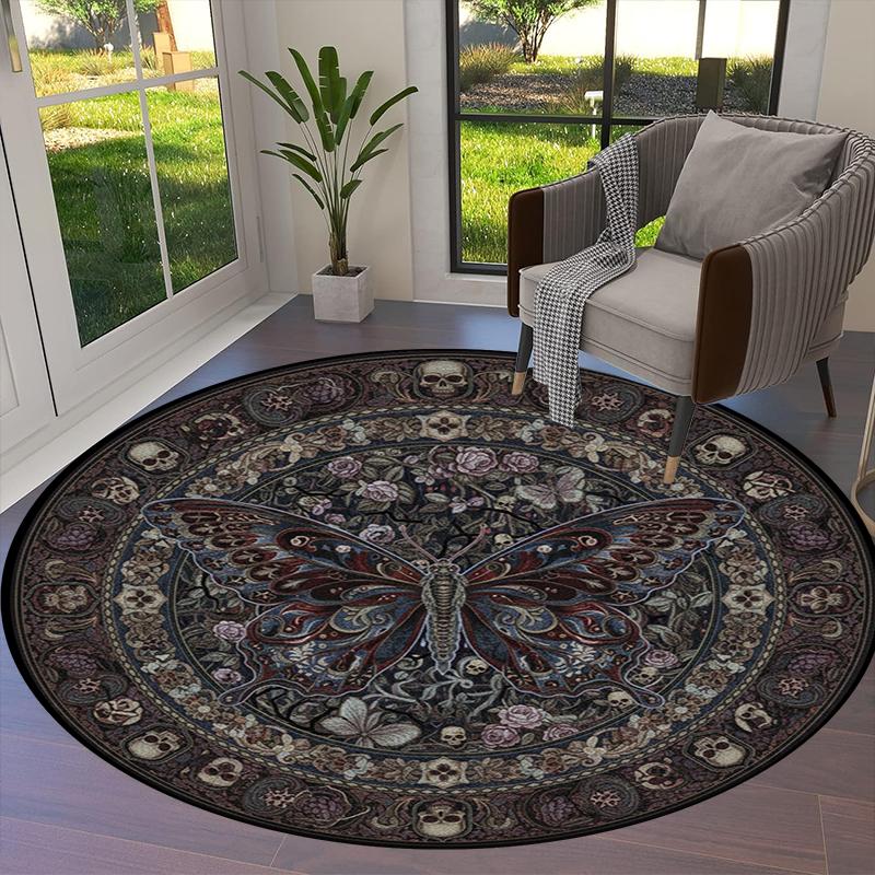 Butterfly Gothic Splendor Round Area Rug,Carpet Rug for Living Room Bedroom Sofa Playroom Decor,Non-slip Floor Mat83