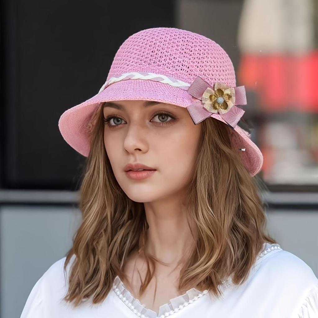 Элегантная женская соломенная шляпа с цветочным узором - дышащая ажурная кепка от солнца, летняя модная шляпа для путешествий, отпуска, рыбалки, пляжа