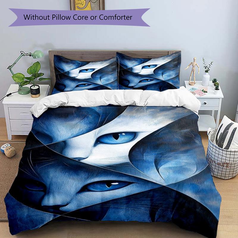 3pcs Cat Abstract Print Duvet Cover Set, Soft Comfortable Duvet Cover,Guest Room (1*Duvet Cover + 2*Pillowcase, Without Core) yy251104148