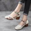 Women Leather Shoes Sandals High Heel Summer Cool Beach Hollow Flowers Shoes Female Luxury Sandals Women