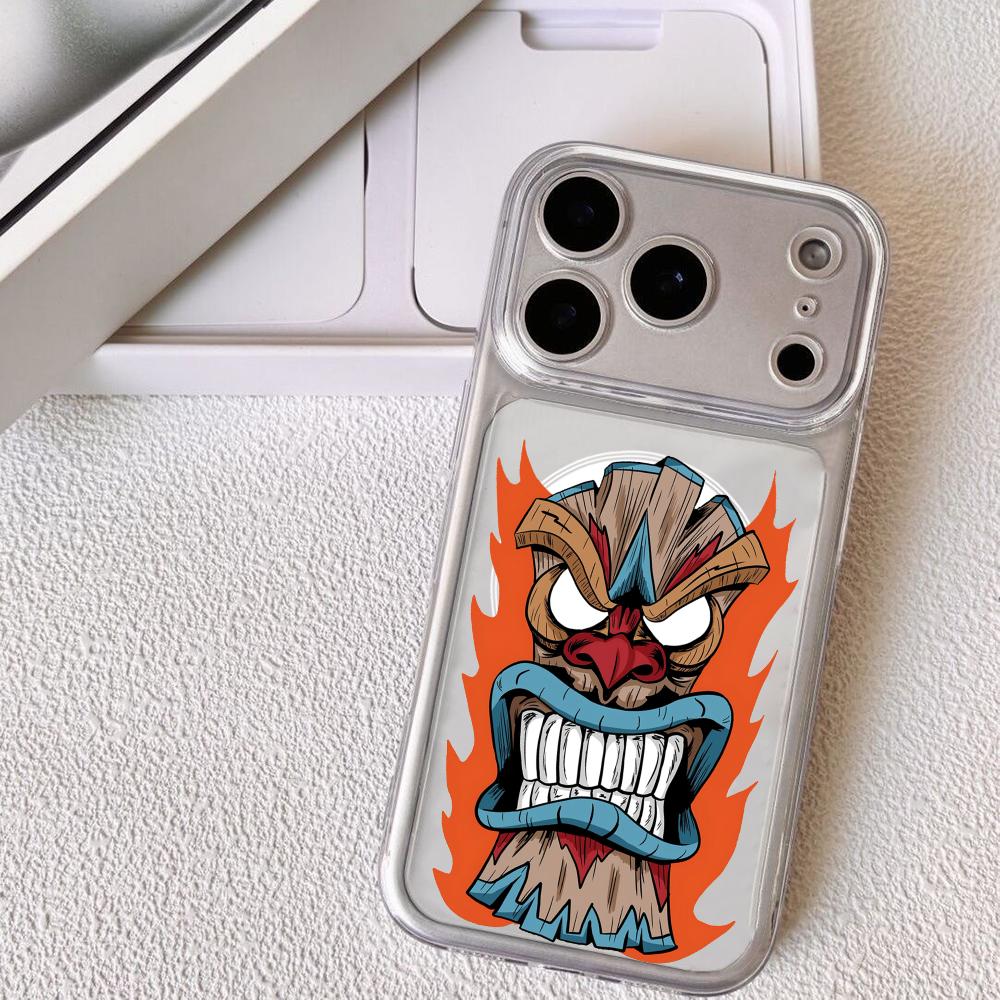 TIKI Tribal Mask Phone Case For iPhone 17 16 15 14 13 12 Pro Max Plus With Magnetic Crystal Clear Case Wireless Charge