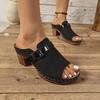 Women’s Wide-Fit Open-Toe Wedge Slide Sandals with Adjustable Buckle and Comfortable Platform Design