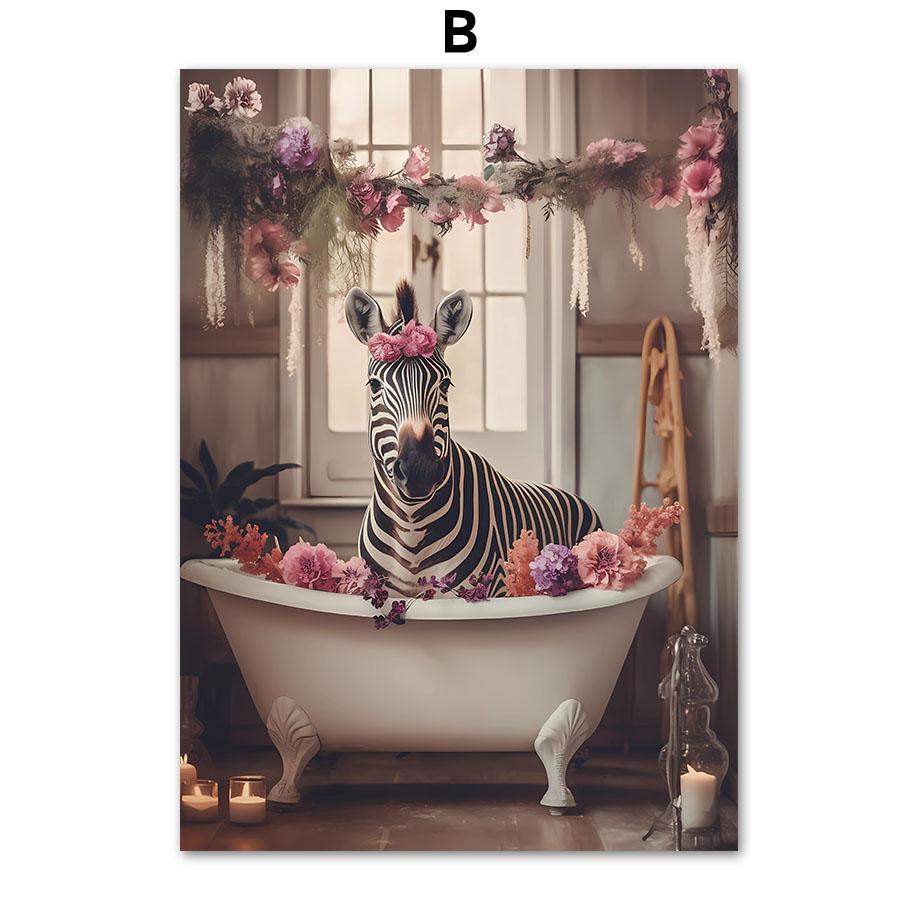 Забавный юмор для ванной комнаты Зебра Жираф Лев Свинья Собака Кошка Крупный рогатый скот Пингвин Сова Стена Домашний Декор Туалет Плакат Художественная печать Холст Картина